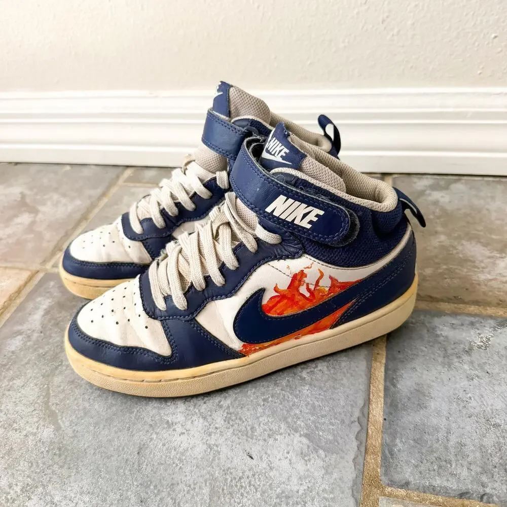 Nike Court Borough Mid Navy White Youth Boys Size 5Y